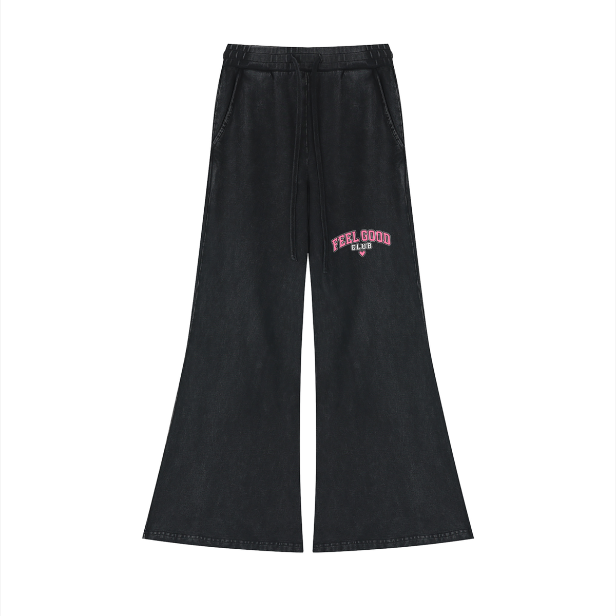 Feel Good Club Washed Flare Track Pants – Black