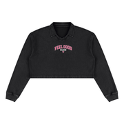 Feel Good Club Washed Cropped Sweatshirt – Black