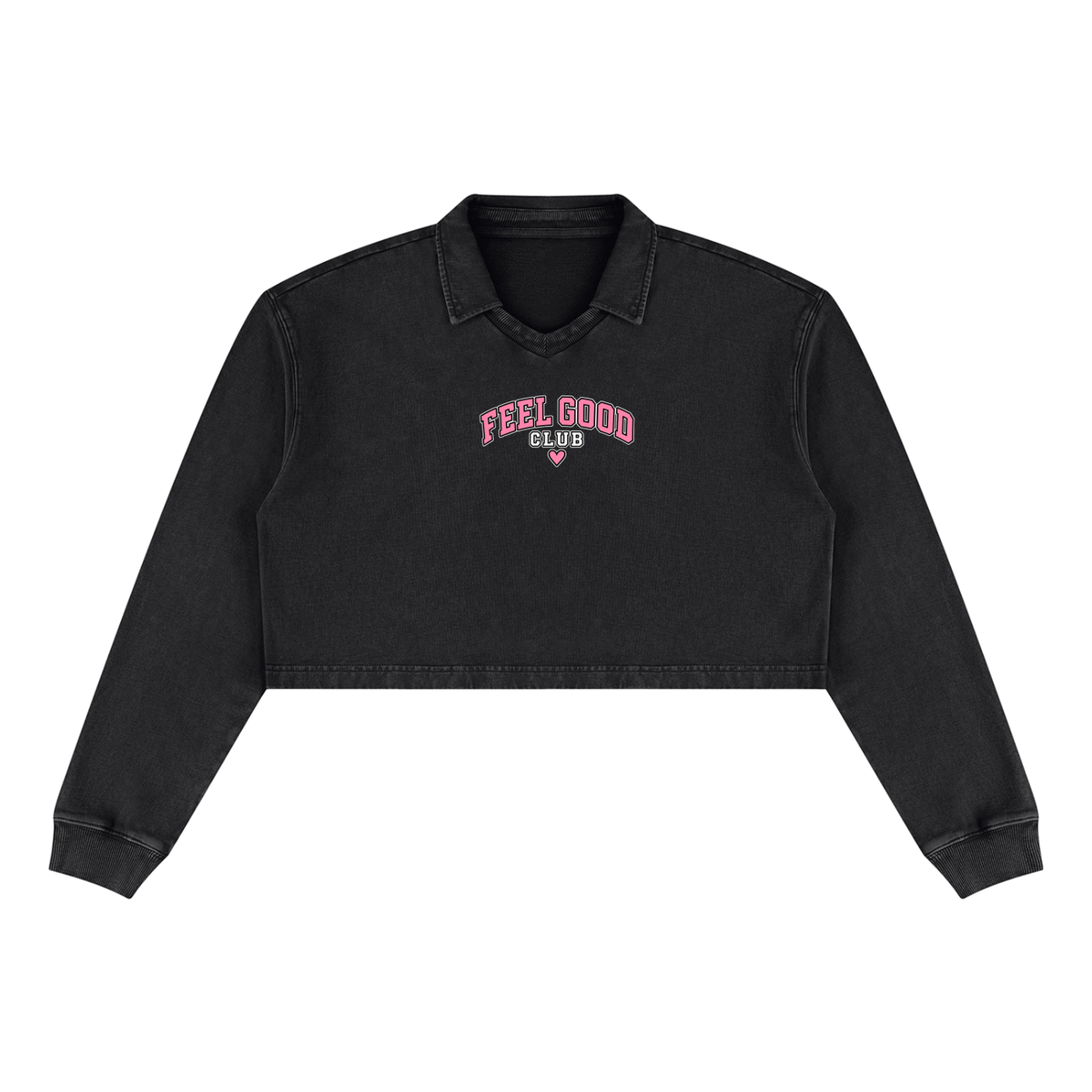 Feel Good Club Washed Cropped Sweatshirt – Black