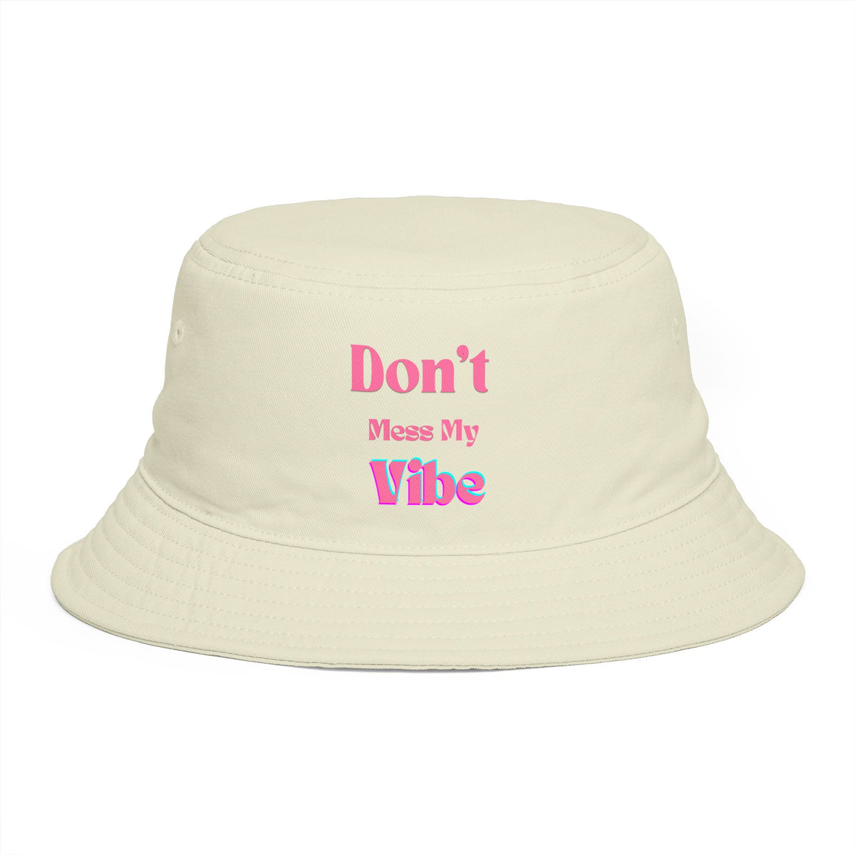 Don't Mess My Vibe Bucket Hat — Retro Pink Text Brown Sun & Festival Hat, view 7