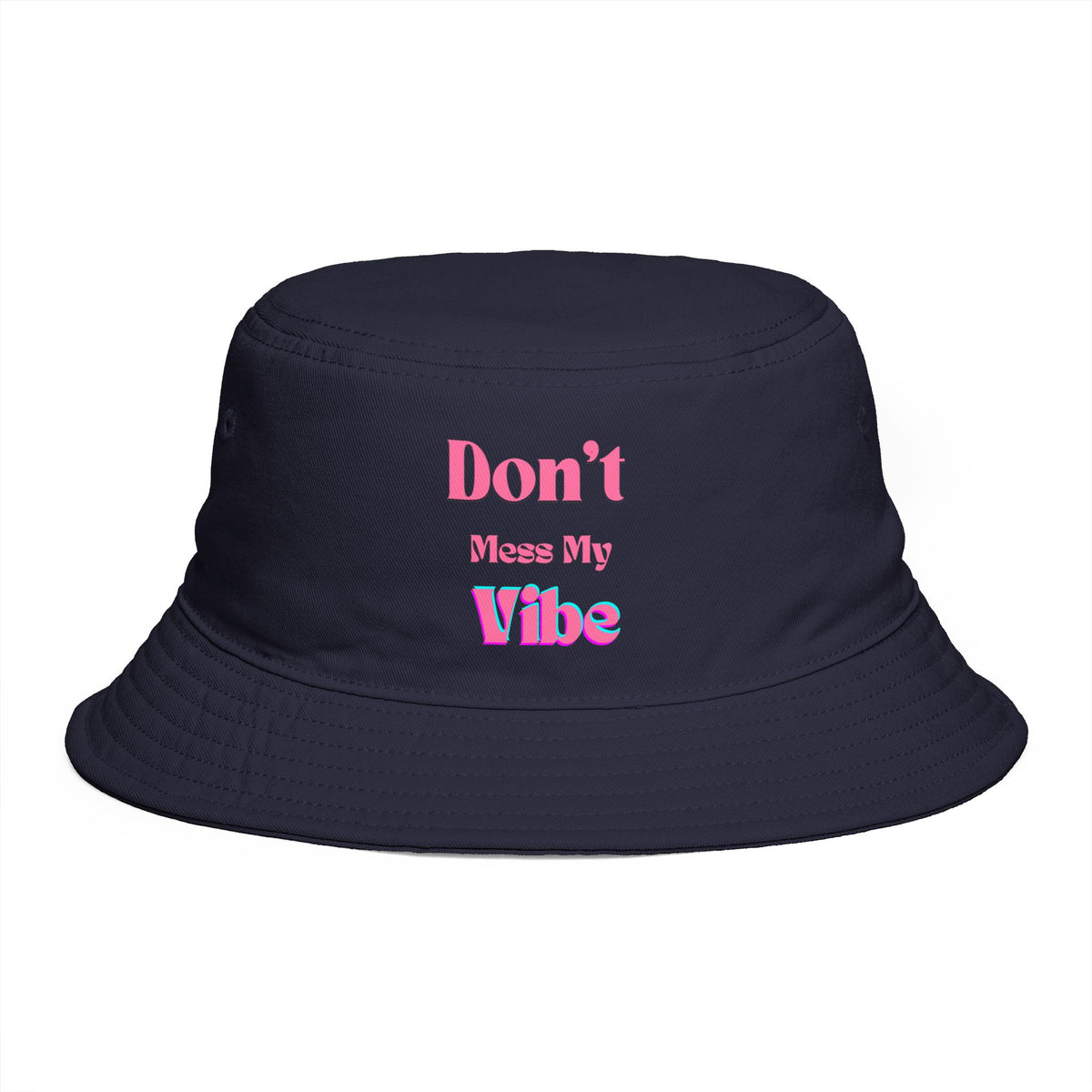 Don't Mess My Vibe Bucket Hat — Retro Pink Text Brown Sun & Festival Hat, view 11