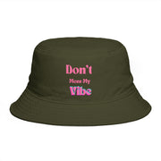 Don't Mess My Vibe Bucket Hat — Retro Pink Text Brown Sun & Festival Hat, view 4