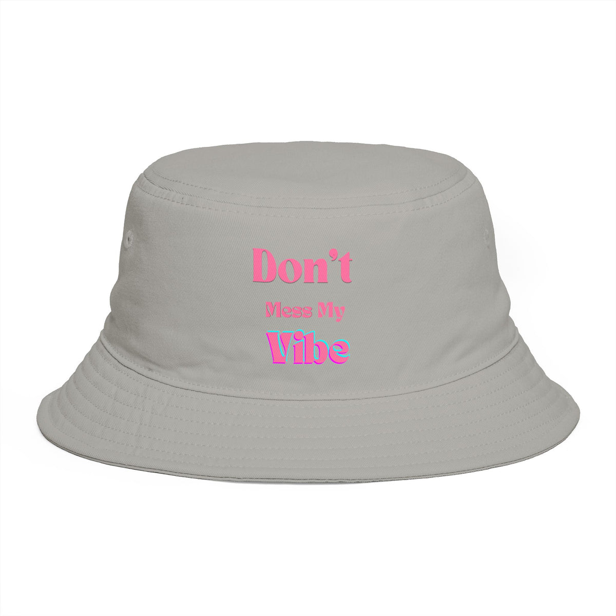 Don't Mess My Vibe Bucket Hat — Retro Pink Text Brown Sun & Festival Hat, view 13