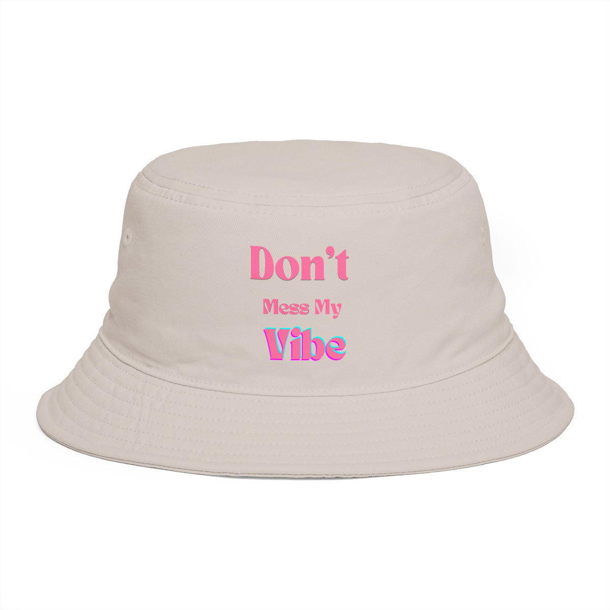 Don't Mess My Vibe Bucket Hat — Retro Pink Text Brown Sun & Festival Hat, view 6