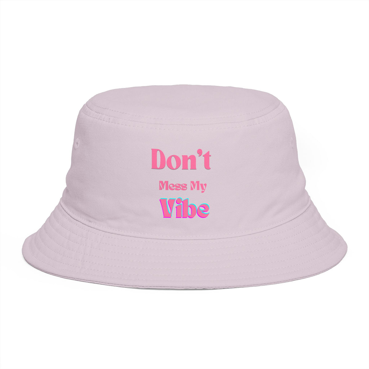 Don't Mess My Vibe Bucket Hat — Retro Pink Text Brown Sun & Festival Hat, view 12