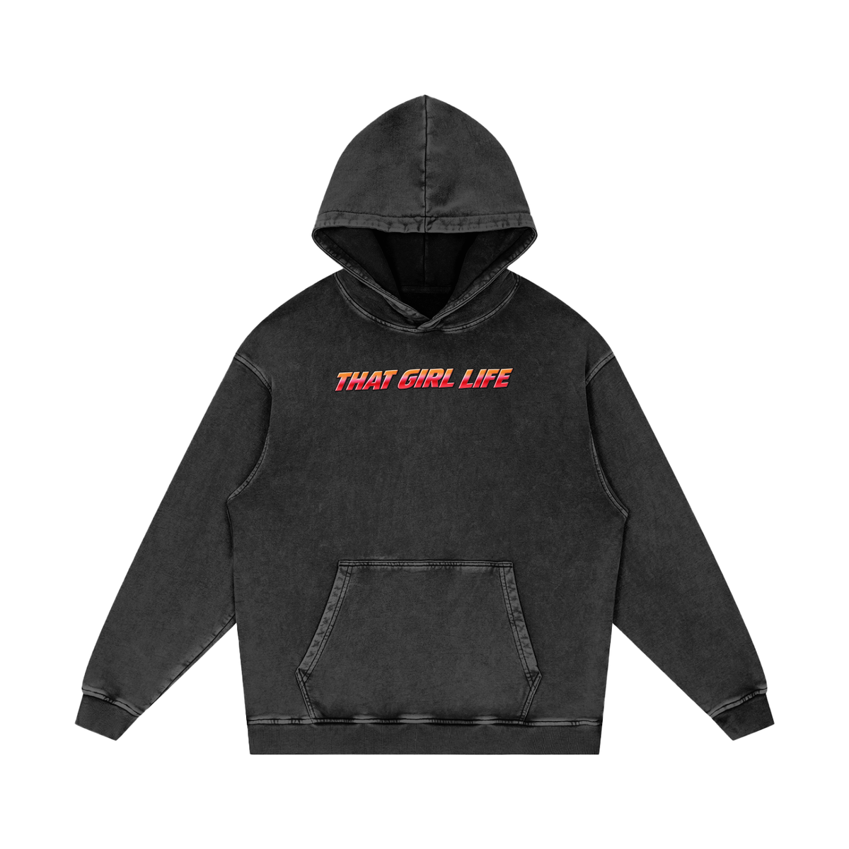 Pocket Rocket Girl Oversized Snow Wash Hoodie, Black Beauty