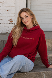 She's Becoming Her Hoodie — Inspirational White Pullover with "in my glow era" Text