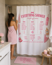 Everything Shower Routine Shower Curtain – Pink Bath Care Checklist Décor