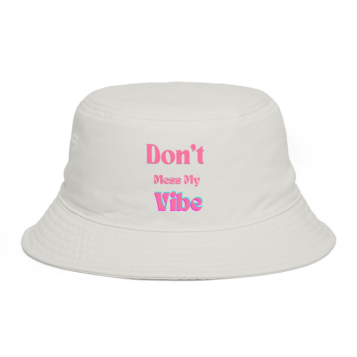Don't Mess My Vibe Bucket Hat — Retro Pink Text Brown Sun & Festival Hat, view 10