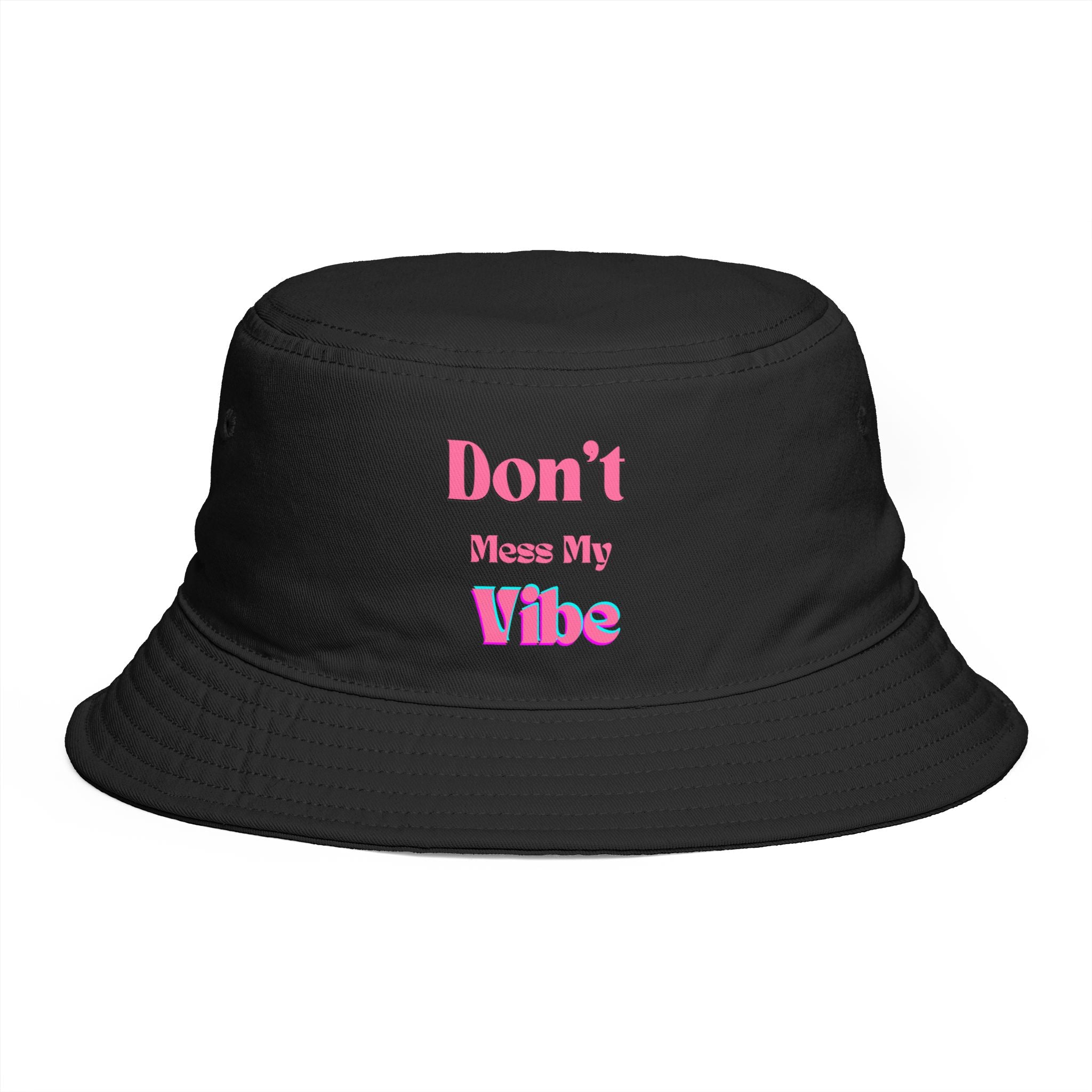 Don't Mess My Vibe Bucket Hat — Retro Pink Text Brown Sun & Festival Hat, view 5