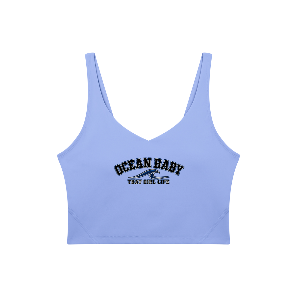 Ocean Baby V-neck yoga sports bra with wave design, view 1