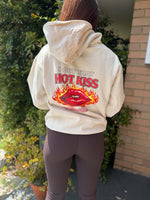 Hot Kiss Graphic Oversized Hoodie in Sandshell, back print, worn by a model